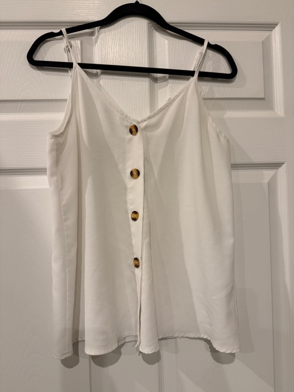 White Button-Front Spaghetti Strap Tank Top